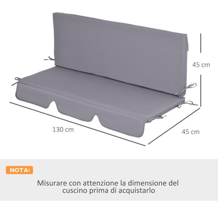 Outdoor Cushions for 3-Seater Garden Swing with Ties, 2 Pieces (130x45x5 cm), Grey