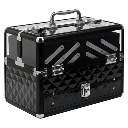 Professional Travel Makeup Case with Pull-Out Trays and Lock – Womens Beauty Case, 30x18.5x22 cm, Black