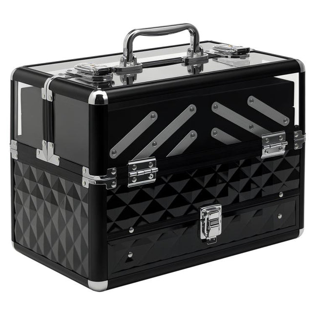Professional Travel Makeup Case with Pull-Out Trays and Lock – Womens Beauty Case, 30x18.5x22 cm, Black