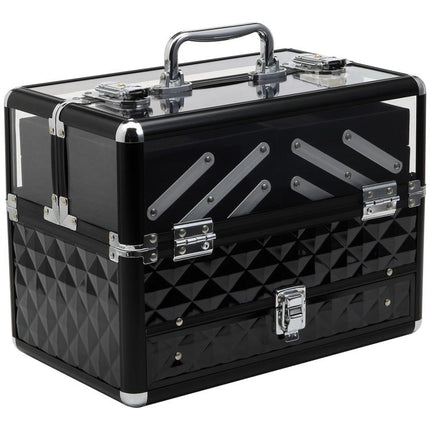 Professional Travel Makeup Case with Pull-Out Trays and Lock – Womens Beauty Case, 30x18.5x22 cm, Black