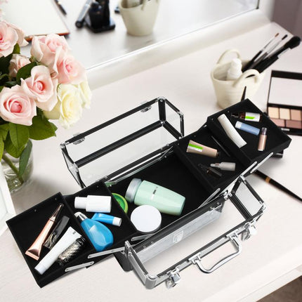 Professional Travel Makeup Case with Pull-Out Trays and Lock – Womens Beauty Case, 30x18.5x22 cm, Black