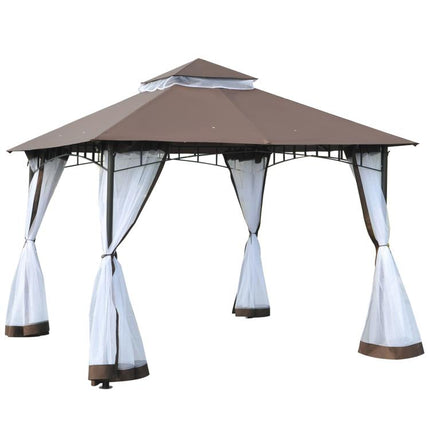 3x3m Garden Gazebo with Mosquito Netting, Two-Tier Roof, and Brown Metal Frame