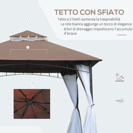 3x3m Garden Gazebo with Mosquito Netting, Two-Tier Roof, and Brown Metal Frame
