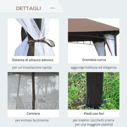3x3m Garden Gazebo with Mosquito Netting, Two-Tier Roof, and Brown Metal Frame