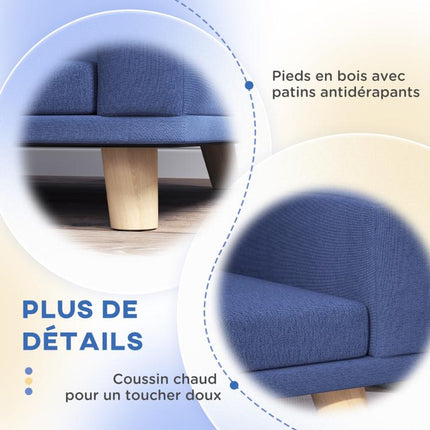 Canapé pour chien grand lit surélevé pour chien coussin lavable cadre en bois tissu polyester 98 x 67 x 25 cm bleu