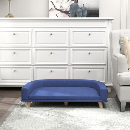 Canapé pour chien grand lit surélevé pour chien coussin lavable cadre en bois tissu polyester 98 x 67 x 25 cm bleu