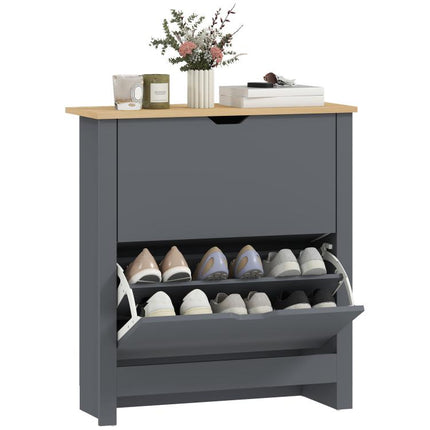 Meuble à chaussures 12 paires, armoire à chaussures étroite avec 2 tiroirs rabattables et étagères réglables, gris foncé