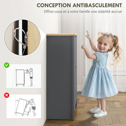 Meuble à chaussures 12 paires, armoire à chaussures étroite avec 2 tiroirs rabattables et étagères réglables, gris foncé