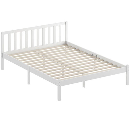 Solid wood bed frame (140x190 cm) with headboard and sturdy slatted base – suitable for children and adults.