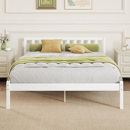 Solid wood bed frame (140x190 cm) with headboard and sturdy slatted base – suitable for children and adults.