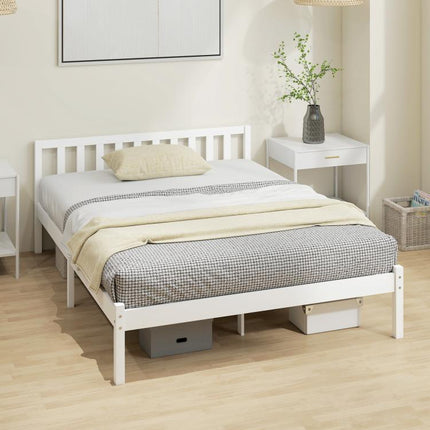 Solid wood bed frame (140x190 cm) with headboard and sturdy slatted base – suitable for children and adults.