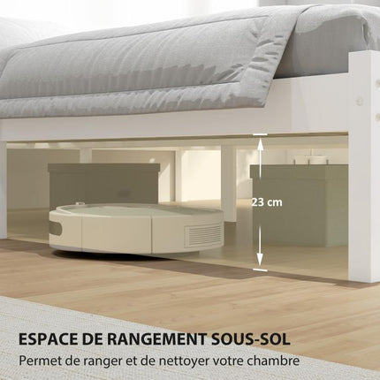 Solid wood bed frame (140x190 cm) with headboard and sturdy slatted base – suitable for children and adults.