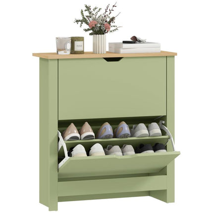 Meuble à chaussures 12 paires, armoire à chaussures étroite avec 2 tiroirs rabattables et étagères réglables, vert