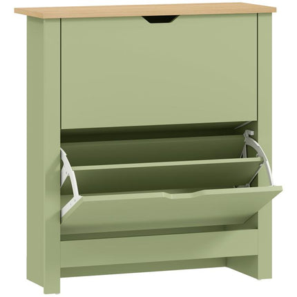 Meuble à chaussures 12 paires, armoire à chaussures étroite avec 2 tiroirs rabattables et étagères réglables, vert