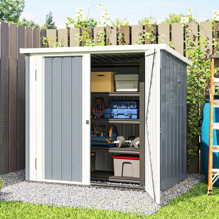 Garden Shed 1.09 square meter – 2 Lockable Doors – 147 x 86 x 134 cm – Sheet Steel – Light Grey/White