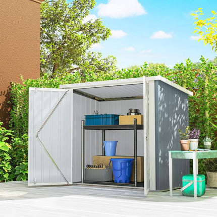 Garden Shed 1.09 square meter – 2 Lockable Doors – 147 x 86 x 134 cm – Sheet Steel – Light Grey/White