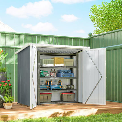Garden Shed 1.09 square meter – 2 Lockable Doors – 147 x 86 x 134 cm – Sheet Steel – Light Grey/White