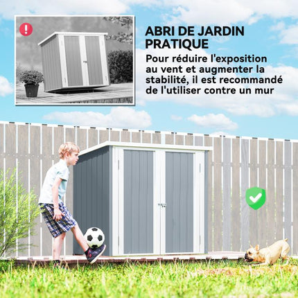 Garden Shed 1.09 square meter – 2 Lockable Doors – 147 x 86 x 134 cm – Sheet Steel – Light Grey/White