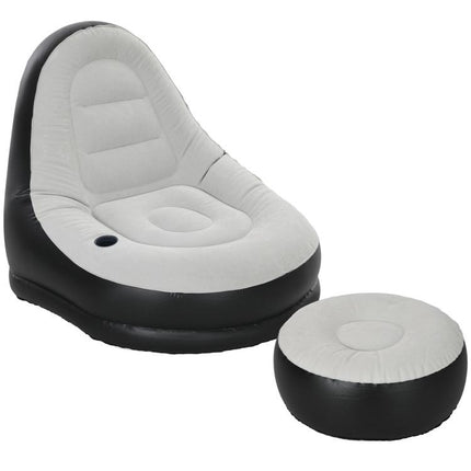 Canapé gonflable et repose-pieds, tissu aspect peluche doux et porte-gobelet, gris