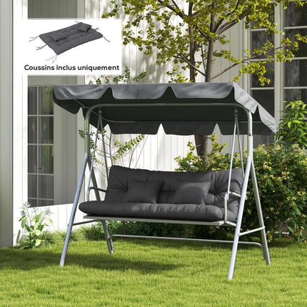 Set of 4 outdoor cushions for a garden swing: 1 seat cushion, back cushions, and 2 pillows.