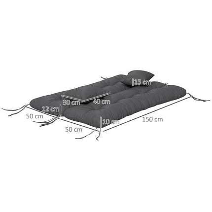 Set of 4 outdoor cushions for a garden swing: 1 seat cushion, back cushions, and 2 pillows.