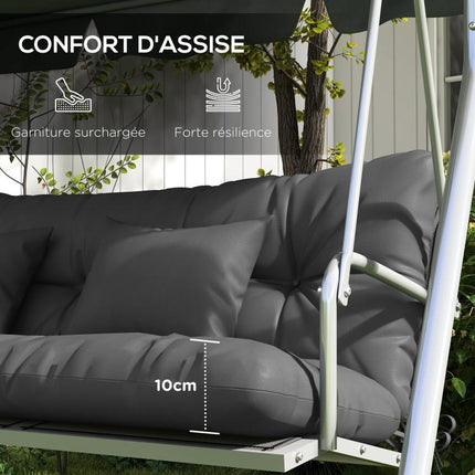 Set of 4 outdoor cushions for a garden swing: 1 seat cushion, back cushions, and 2 pillows.
