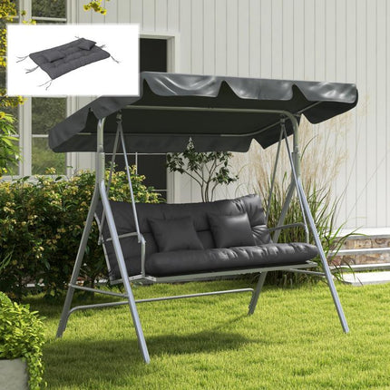 Set of 4 outdoor cushions for a garden swing: 1 seat cushion, back cushions, and 2 pillows.