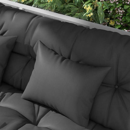 Set of 4 outdoor cushions for a garden swing: 1 seat cushion, back cushions, and 2 pillows.
