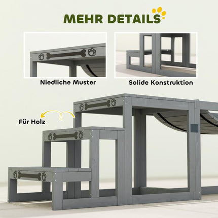Hunde Agility Set 3-teiliges Set Agility-Ausrüstung mit Brücke, Treppe, Plattform, Tannenholz, 117 x 50 x 56 cm, Grau