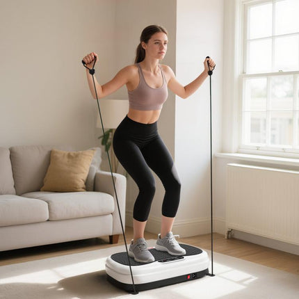 Plataforma Vibratoria con 50 Velocidades 3 Programas Pantalla LED Mando a Distancia Bandas Elásticas Ejercicio en Casa