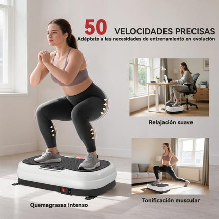 Plataforma Vibratoria con 50 Velocidades 3 Programas Pantalla LED Mando a Distancia Bandas Elásticas Ejercicio en Casa