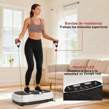 Plataforma Vibratoria con 50 Velocidades 3 Programas Pantalla LED Mando a Distancia Bandas Elásticas Ejercicio en Casa