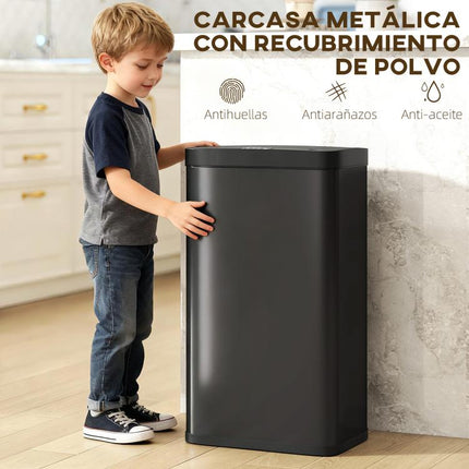 Cubo de Basura Cocina Automático 45 L con Sensor Infrarrojo Cierre Suave y Cubo Interior Extraíble Antihuellas Negro