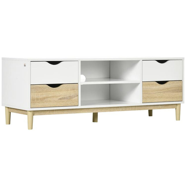 Mueble TV de Salón Mesa para Televisores de hasta 55" con Estantes y 4 Cajones 120x40x44,5 cm Blanco y Roble