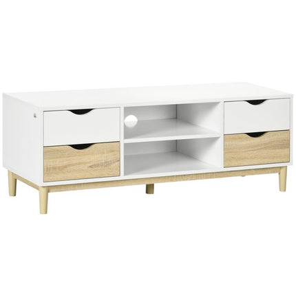 Mueble TV de Salón Mesa para Televisores de hasta 55" con Estantes y 4 Cajones 120x40x44,5 cm Blanco y Roble
