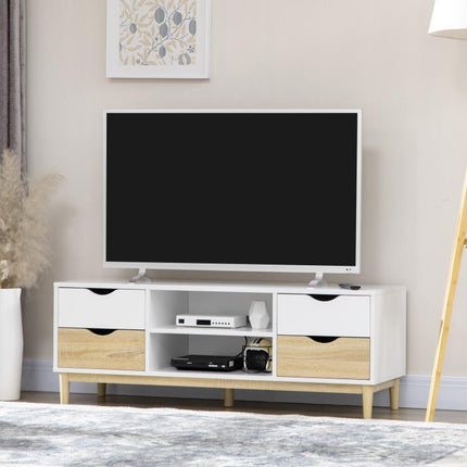 Mueble TV de Salón Mesa para Televisores de hasta 55" con Estantes y 4 Cajones 120x40x44,5 cm Blanco y Roble