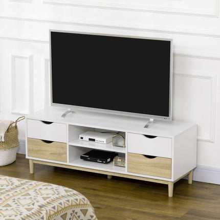 Mueble TV de Salón Mesa para Televisores de hasta 55" con Estantes y 4 Cajones 120x40x44,5 cm Blanco y Roble