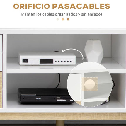 Mueble TV de Salón Mesa para Televisores de hasta 55" con Estantes y 4 Cajones 120x40x44,5 cm Blanco y Roble