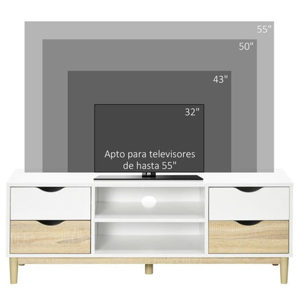 Mueble TV de Salón Mesa para Televisores de hasta 55" con Estantes y 4 Cajones 120x40x44,5 cm Blanco y Roble