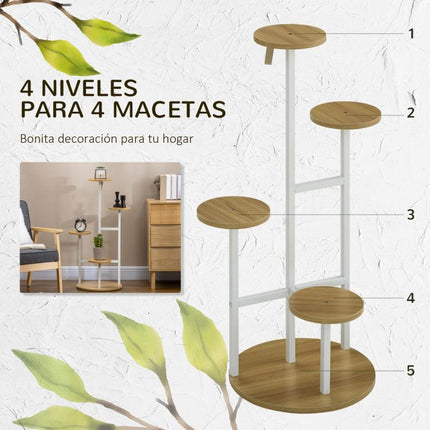 Soporte para Plantas de 4 Niveles Estantería para Macetas para Interior y Exterior 40x40x95,5 cm Natural