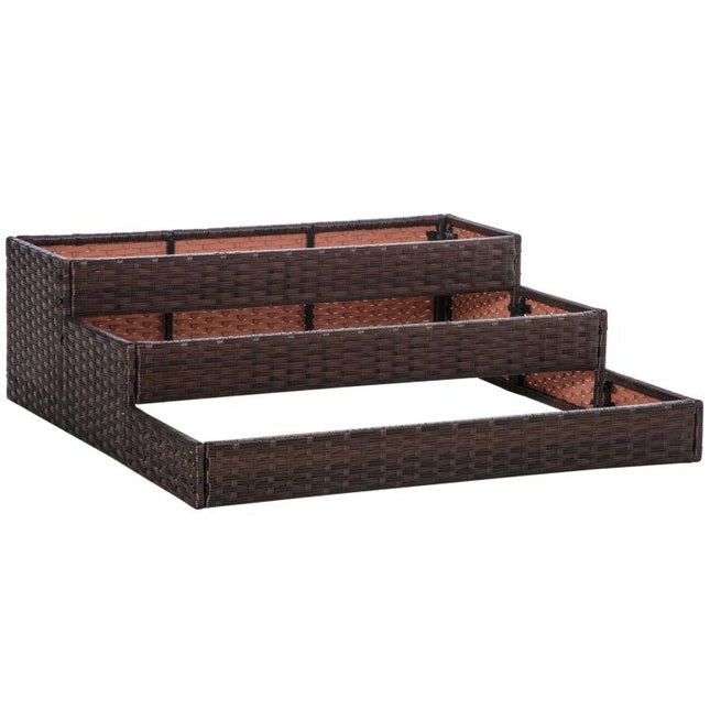 3-Tier Bottomless Synthetic Rattan Raised Garden Bed for Plants and Vegetables, 120x120x40cm, Grey