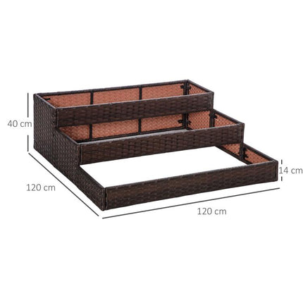 3-Tier Bottomless Synthetic Rattan Raised Garden Bed for Plants and Vegetables, 120x120x40cm, Grey