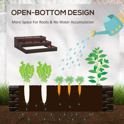 3-Tier Bottomless Synthetic Rattan Raised Garden Bed for Plants and Vegetables, 120x120x40cm, Grey