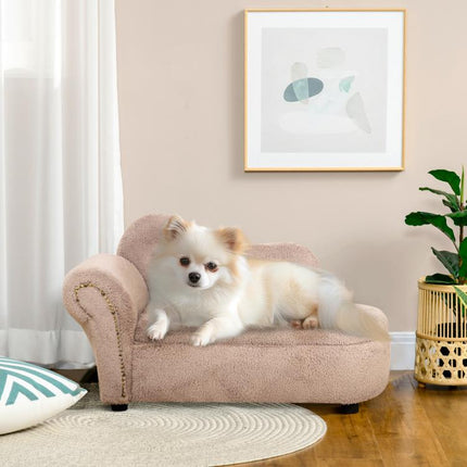 Elevated Dog Sofa with Hidden Storage, Padded Wooden Sofa with Velvet-Touch Fabric, 80x40x46 cm, Beige