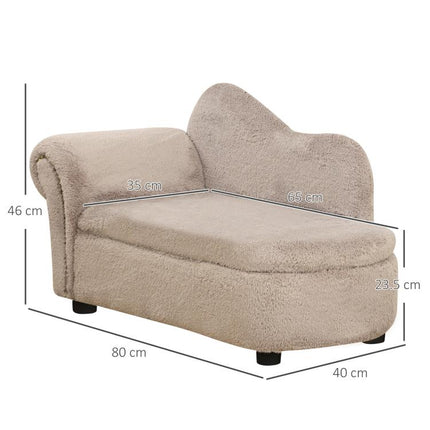 Elevated Dog Sofa with Hidden Storage, Padded Wooden Sofa with Velvet-Touch Fabric, 80x40x46 cm, Beige