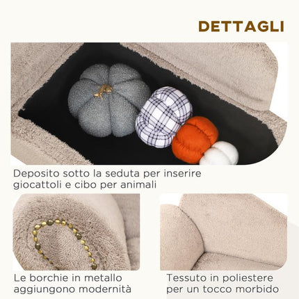 Elevated Dog Sofa with Hidden Storage, Padded Wooden Sofa with Velvet-Touch Fabric, 80x40x46 cm, Beige