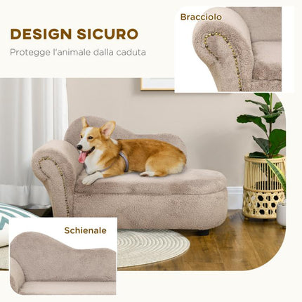 Elevated Dog Sofa with Hidden Storage, Padded Wooden Sofa with Velvet-Touch Fabric, 80x40x46 cm, Beige