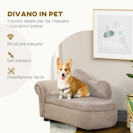Elevated Dog Sofa with Hidden Storage, Padded Wooden Sofa with Velvet-Touch Fabric, 80x40x46 cm, Beige