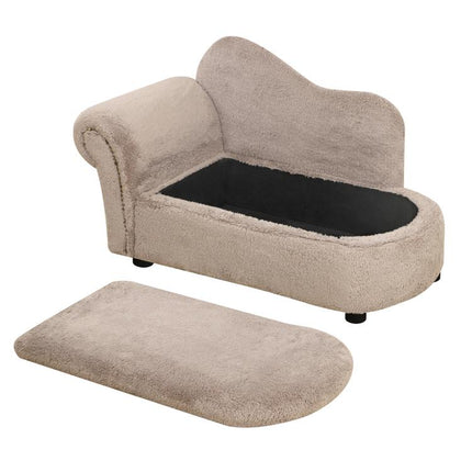 Elevated Dog Sofa with Hidden Storage, Padded Wooden Sofa with Velvet-Touch Fabric, 80x40x46 cm, Beige