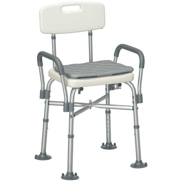 Height-Adjustable Shower Chair with Armrests and Removable Cushion 53.5x52x80-90 cm, White